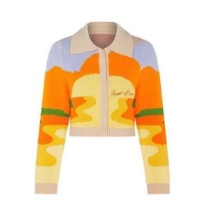 House Of Sunny Orange Day Tripper Jacquard Knit Cardigan US 4